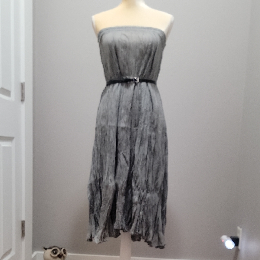The Limited Strapless Crinkle Gray/Silver Midi Dress/maxi skirt